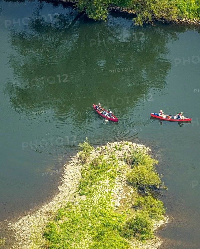 Aerial view, canoeist on the river Ruhr, Hattingen, Ruhr area, North Rhine-Westphalia, Germany, DE, Europe, aerial view, aerial photography, aerial photography, overview, bird's-eye view, overview