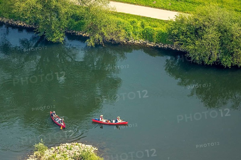Aerial view, canoeist on the river Ruhr, ruhr-kanu.de, Hattingen, Ruhr area, North Rhine-Westphalia, Germany, DE, Europe, aerial view, aerial photography, aerial photography, overview, bird's-eye view, overview