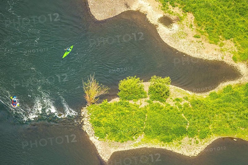 Aerial view, kayaker on the river Ruhr and rapids, Hattingen, Ruhr area, North Rhine-Westphalia, Germany, DE, Europe, aerial view, aerial photography, aerial photography, overview, bird's eye view, birds-eyes view, overview