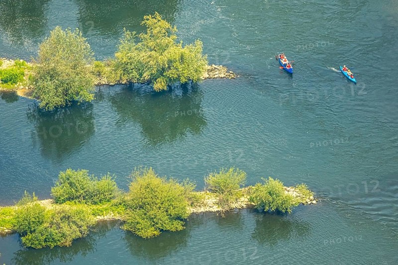Aerial view, kayaker on the river Ruhr with groynes, Hattingen, Ruhr area, North Rhine-Westphalia, Germany, boat, DE, Europe, aerial view, aerial photography, aerial photography, rocky outcrops, overview, bird's-eye view, overview