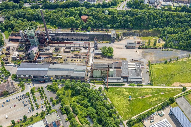 Aerial view, LWL-Museum Henrichshütte and former blast furnace, Hattingen, Ruhr area, North Rhine-Westphalia, Germany, DE, Europe, leisure centre, aerial view, aerial photography, aerial photography, overview, bird's-eye view, overview
