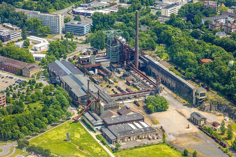 Aerial view, LWL-Museum Henrichshütte and former blast furnace, Hattingen, Ruhr area, North Rhine-Westphalia, Germany, DE, Europe, leisure centre, aerial view, aerial photography, aerial photography, overview, bird's-eye view, overview