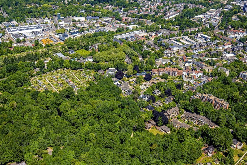 Aerial view, residential area between Nordring and Lüdemannsweg with allotment garden association KGV Hülser Heide, Buer, Gelsenkirchen, Ruhr area, North Rhine-Westphalia, Germany