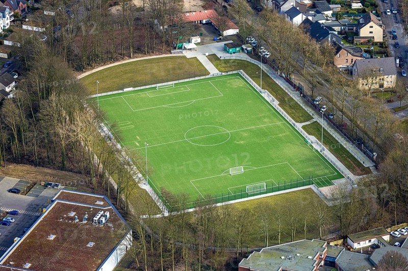 Aerial view, redesigned football stadium SV Zweckel 23 e.V., Dorstener Straße, Zweckel, Gladbeck, Ruhr area, North Rhine-Westphalia, Germany