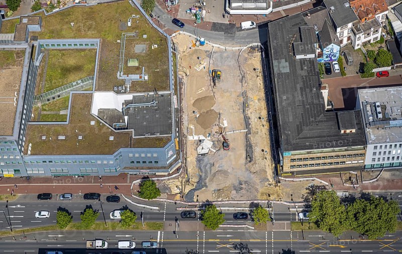 Aerial view, construction site Westentor am City-Center, federal road 63 Westring, centre, Hamm, Ruhr area, North Rhine-Westphalia, Germany