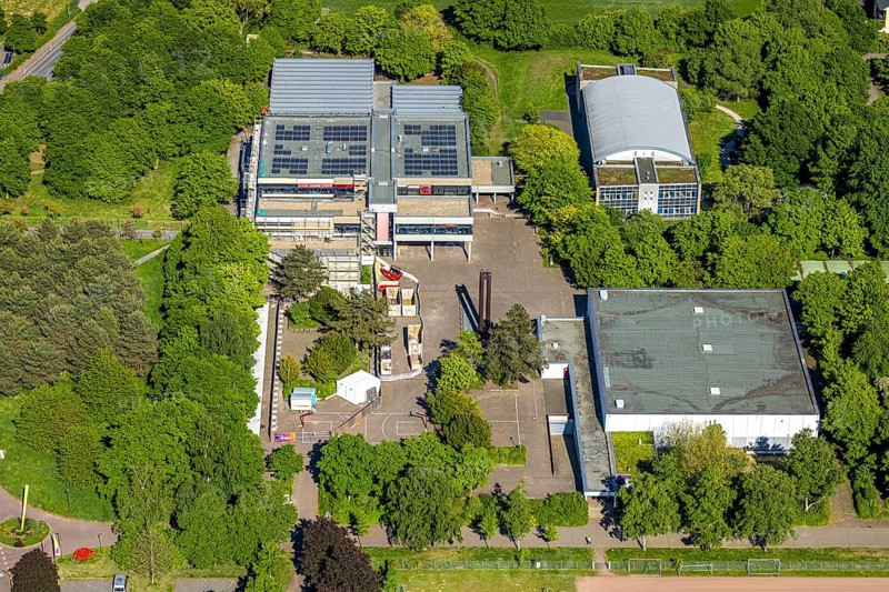 Aerial view, Freiherr-vom-Stein-Gymnasium with building site, Uentrop, Hamm, Ruhr area, North Rhine-Westphalia, Germany