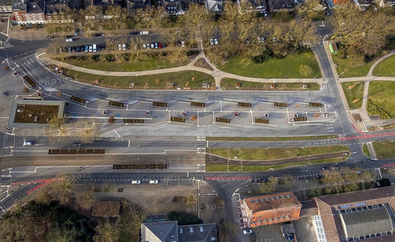 Aerial view, ZOB bus station Buer on Goldbergstraße, Buer, Gelsenkirchen, Ruhr area, North Rhine-Westphalia, Germany