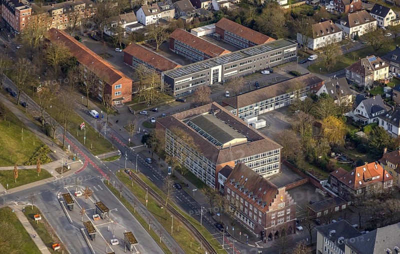 Aerial view, Berufskolleg am Goldberg Business College, Buer, Gelsenkirchen, Ruhr area, North Rhine-Westphalia, Germany