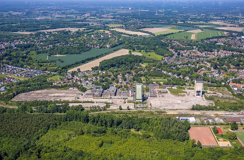 Aerial view, new Westerholt colliery, new neighbourhood for climate-friendly working and living, DSK Bergwerk Lippe, Hassel, Gelsenkirchen, Ruhr area, North Rhine-Westphalia, Germany