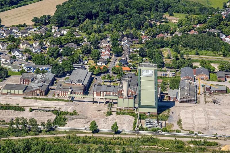 Aerial view, new Westerholt colliery, new neighbourhood for climate-friendly working and living, DSK Bergwerk Lippe, Hassel, Gelsenkirchen, Ruhr area, North Rhine-Westphalia, Germany