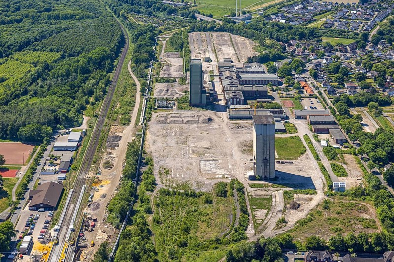 Aerial view, new Westerholt colliery, new neighbourhood for climate-friendly working and living, DSK Bergwerk Lippe, Hassel, Gelsenkirchen, Ruhr area, North Rhine-Westphalia, Germany