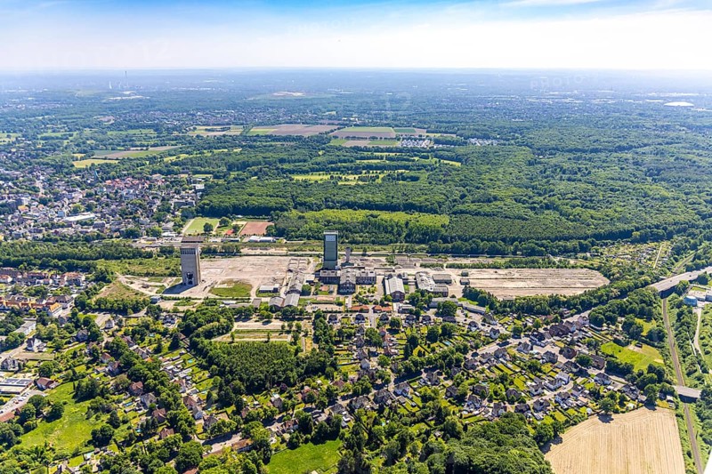 Aerial view, new Westerholt colliery, new neighbourhood for climate-friendly working and living, DSK Bergwerk Lippe, Hassel, Gelsenkirchen, Ruhr area, North Rhine-Westphalia, Germany