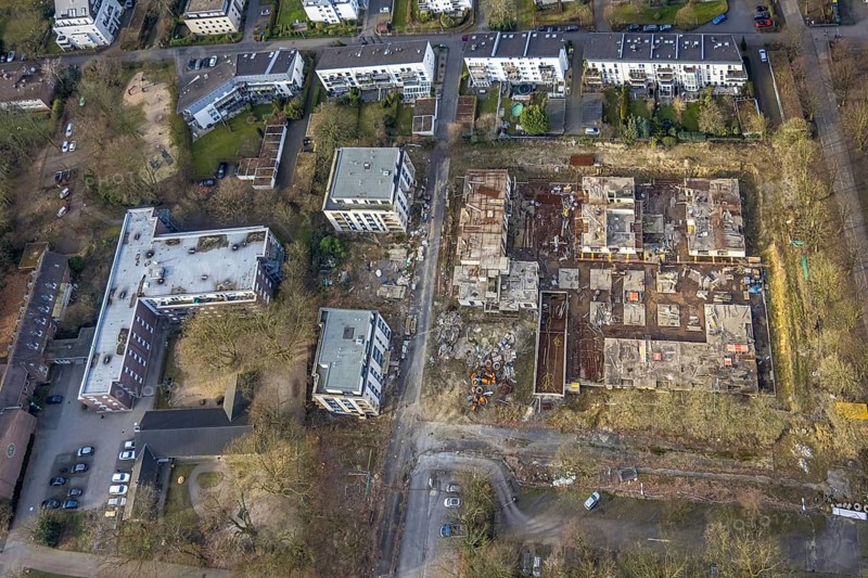 Aerial view, construction site and new building for apartment blocks on Goldbergstraße, Buer, Gelsenkirchen, Ruhr area, North Rhine-Westphalia, Germany
