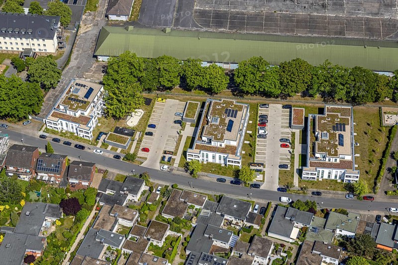 Aerial view, Schützenstraße development area, green roof, Hamm, Ruhr area, North Rhine-Westphalia, Germany