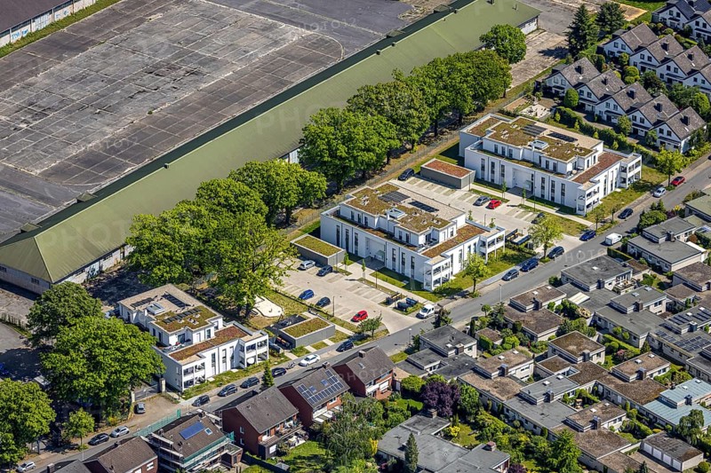 Aerial view, Schützenstraße development area, green roof, Hamm, Ruhr area, North Rhine-Westphalia, Germany