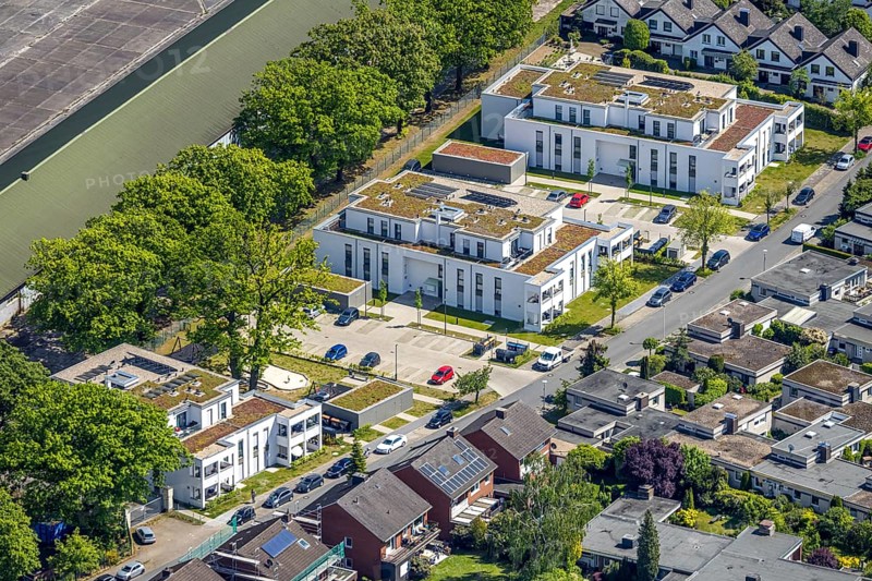 Aerial view, Schützenstraße development area, green roof, Hamm, Ruhr area, North Rhine-Westphalia, Germany