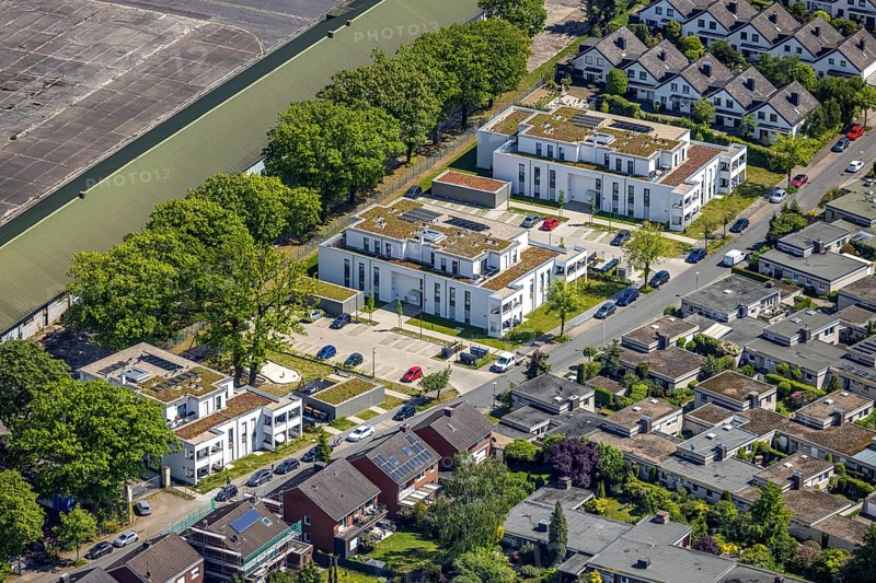 Aerial view, Schützenstraße development area, green roof, Hamm, Ruhr area, North Rhine-Westphalia, Germany
