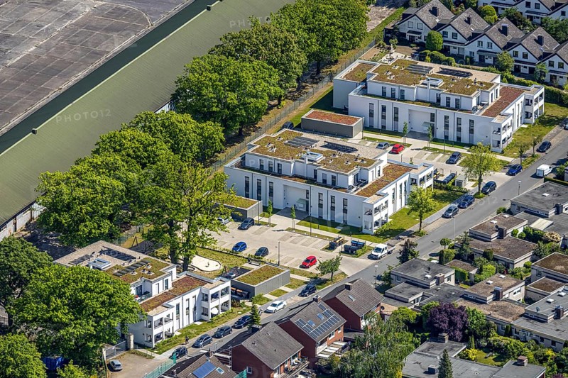 Aerial view, Schützenstraße development area, green roof, Hamm, Ruhr area, North Rhine-Westphalia, Germany