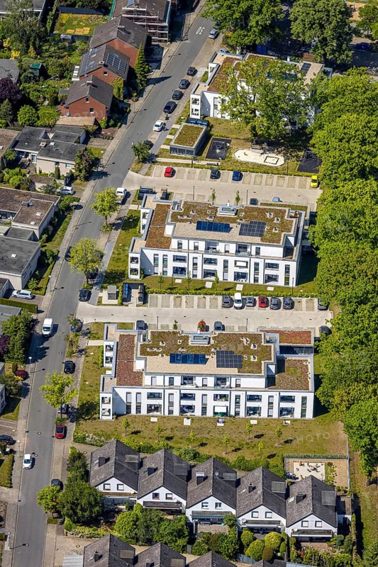 Aerial view, Schützenstraße development area, green roof, Hamm, Ruhr area, North Rhine-Westphalia, Germany
