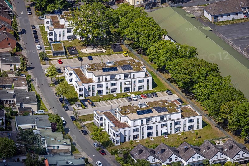 Aerial view, Schützenstraße development area, green roof, Hamm, Ruhr area, North Rhine-Westphalia, Germany