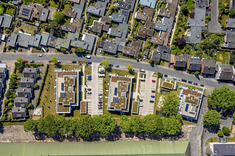 Aerial view, Schützenstraße development area, green roof, Hamm, Ruhr area, North Rhine-Westphalia, Germany