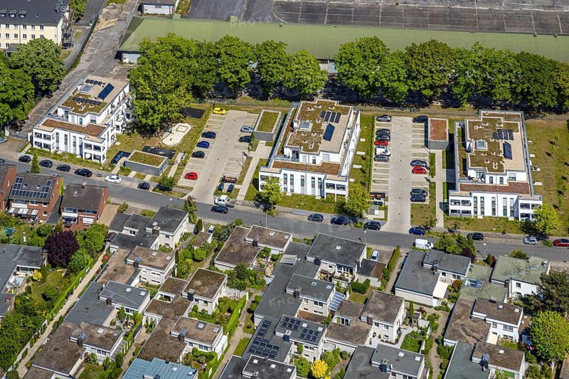 Aerial view, Schützenstraße development area, green roof, Hamm, Ruhr area, North Rhine-Westphalia, Germany