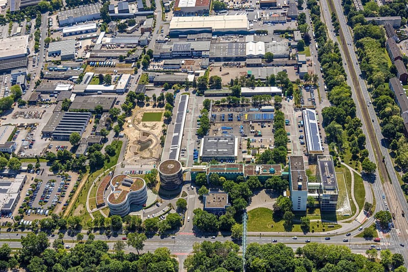 Aerial photo, Gelsenwasser AG Campus, water supply company, Erle, Gelsenkirchen, Ruhr area, North Rhine-Westphalia, Germany