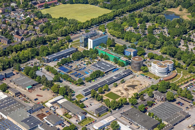 Aerial photo, Gelsenwasser AG Campus, water supply company, Erle, Gelsenkirchen, Ruhr area, North Rhine-Westphalia, Germany