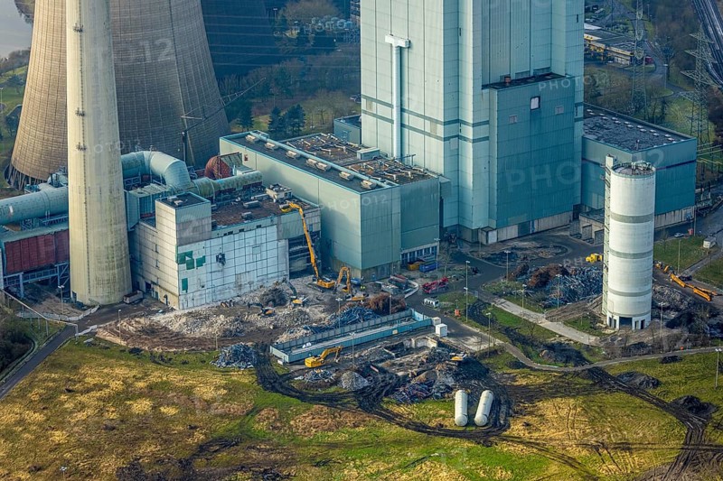 Aerial view, RWE Generation SE Gersteinwerk power plant, part of building construction site with demolition work, Stockum, Werne, Ruhr area, North Rhine-Westphalia, Germany
