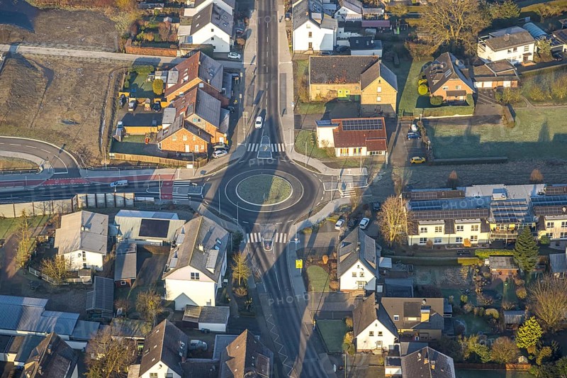 Aerial view, construction site roundabout at the planned local transport connection with stop in Westtünnen, construction site at Südfeldweg and Von-Thünen-Straße for the future railway stop, car parks, Rhynern district, Hamm, Ruhr area, North Rhine-Westphalia, Germany