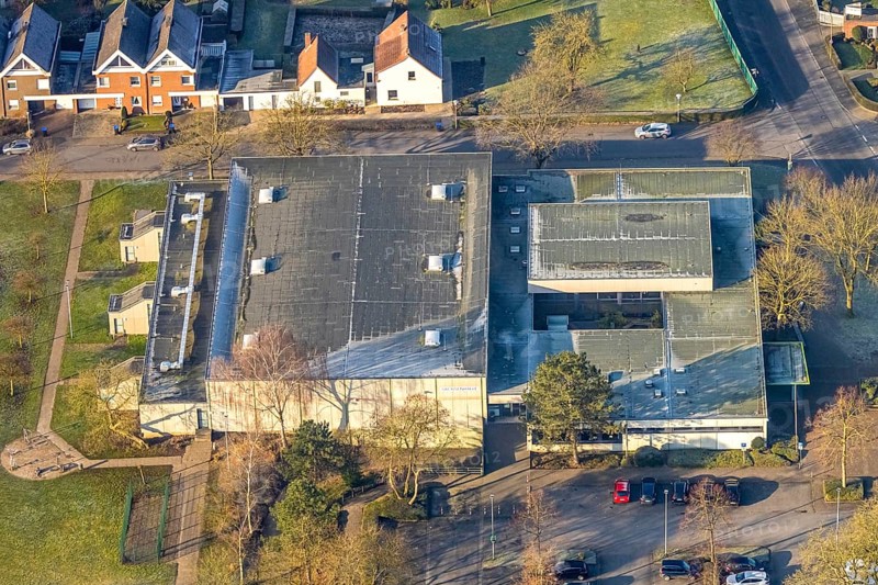 Aerial view, Sachsenhalle multi-purpose sports hall, Heessen district, Hamm, Ruhr area, North Rhine-Westphalia, Germany