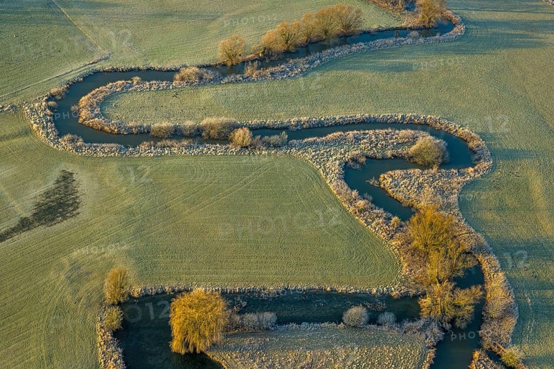 Aerial view, floodplain and river Ahse meander, Dorfwelver, Welver, Ruhr area, North Rhine-Westphalia, Germany