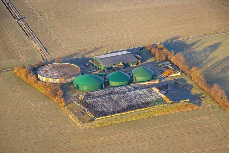 Aerial view, Wambeln biogas plant, In der Kuhweide, Rhynern district, Hamm, Ruhr area, North Rhine-Westphalia, Germany
