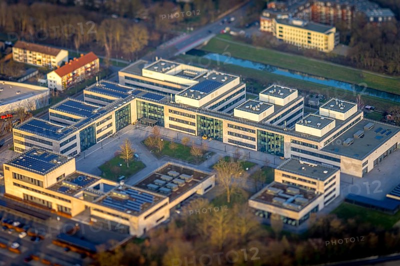 ATTENTION Photos with partial blurring created by tilt technique on the lens side, aerial photo, Hamm-Lippstadt University of Applied Sciences HSHL, centre, Hamm, Ruhr area, North Rhine-Westphalia, Germany