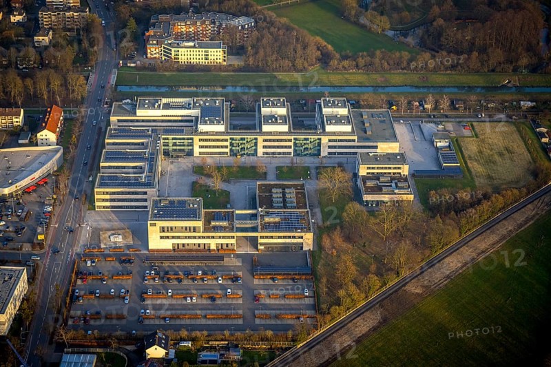 ATTENTION Photos with partial blurring created by tilt technique on the lens side, aerial photo, Hamm-Lippstadt University of Applied Sciences HSHL, centre, Hamm, Ruhr area, North Rhine-Westphalia, Germany