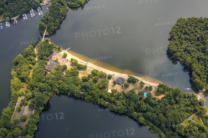 Aerial view, outdoor swimming pool Wolfssee with sandy beach at the Sechs-Seen-Platte, Wedau, Duisburg, Ruhr area, North Rhine-Westphalia, Germany