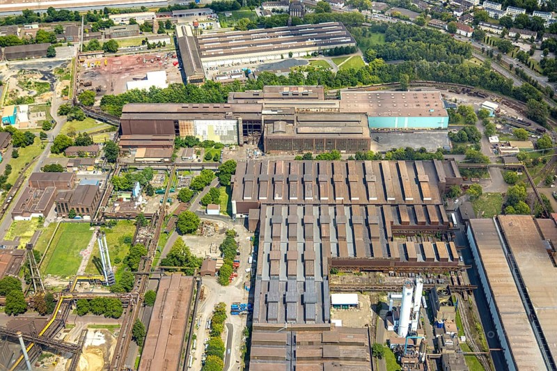 Aerial view, Hüttenwerke Krupp Mannesmann HKM partial view, Hüttenheim, Duisburg, Ruhr area, North Rhine-Westphalia, Germany