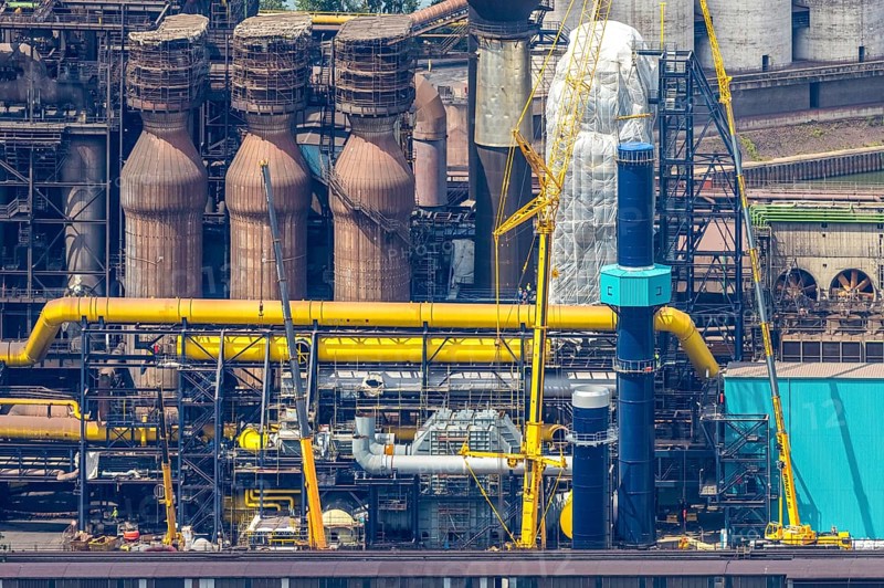 Aerial view, Hüttenwerke Krupp Mannesmann HKM with HKM blast furnace, partial view, Hüttenheim, Duisburg, Ruhr area, North Rhine-Westphalia, Germany