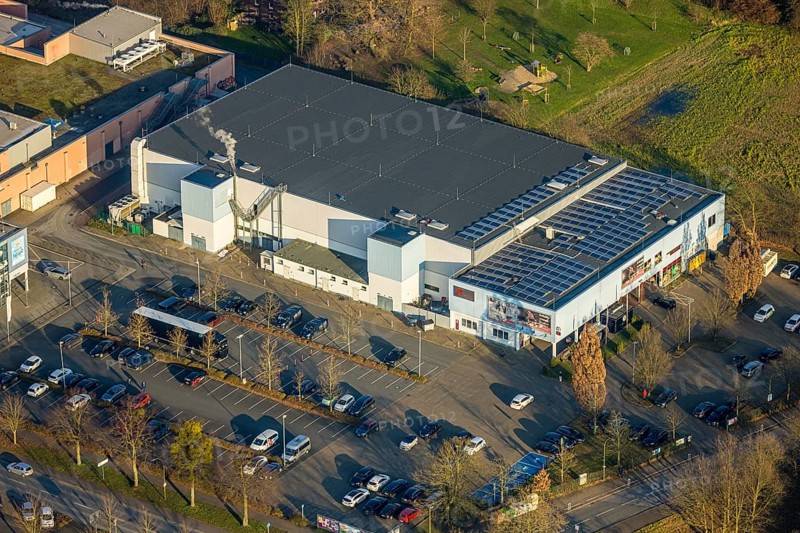 Aerial view, Helinet ice rink ice rink of the Hammer Eisbären, ice hockey club, Uentrop, Hamm, Ruhr area, North Rhine-Westphalia, Germany