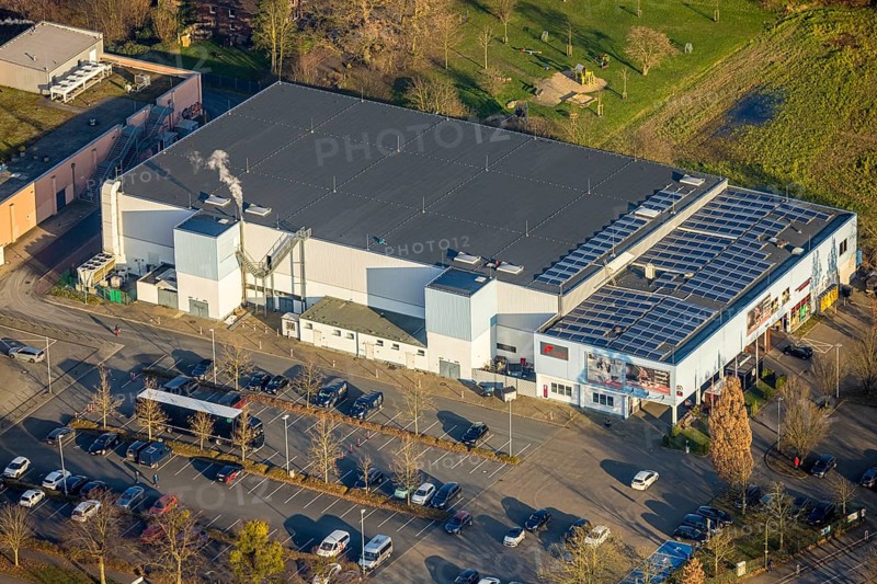 Aerial view, Helinet ice rink ice rink of the Hammer Eisbären, ice hockey club, Uentrop, Hamm, Ruhr area, North Rhine-Westphalia, Germany