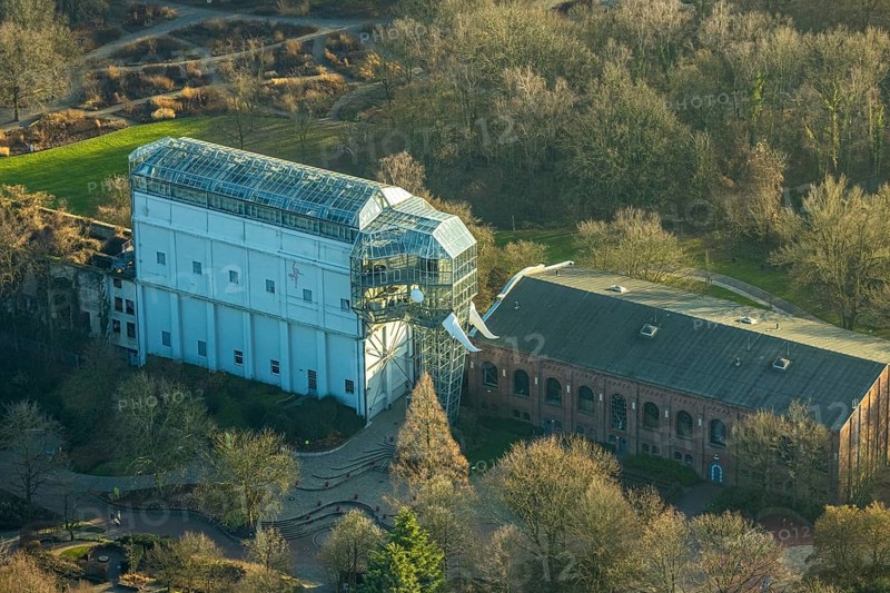 Aerial view, glass elephant in Maximilianpark leisure park, Uentrop, Hamm, Ruhr area, North Rhine-Westphalia, Germany