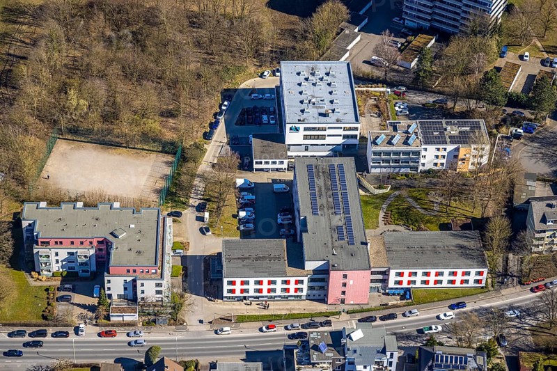 Aerial view, FOM University of Applied Sciences Hagen University Centre and DRK-Kreisverband Hagen e.V., University Quarter, Hagen, Ruhr Area, North Rhine-Westphalia, Germany