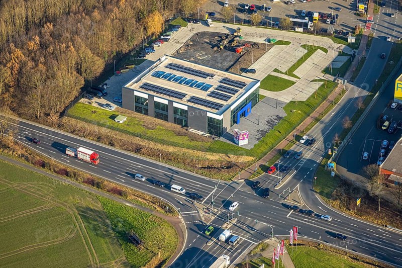 Aerial view, construction area with new Mensing Galerie building on the corner of Werler Straße and Unnaer Straße, Rhynern district, Hamm, Ruhr area, North Rhine-Westphalia, Germany