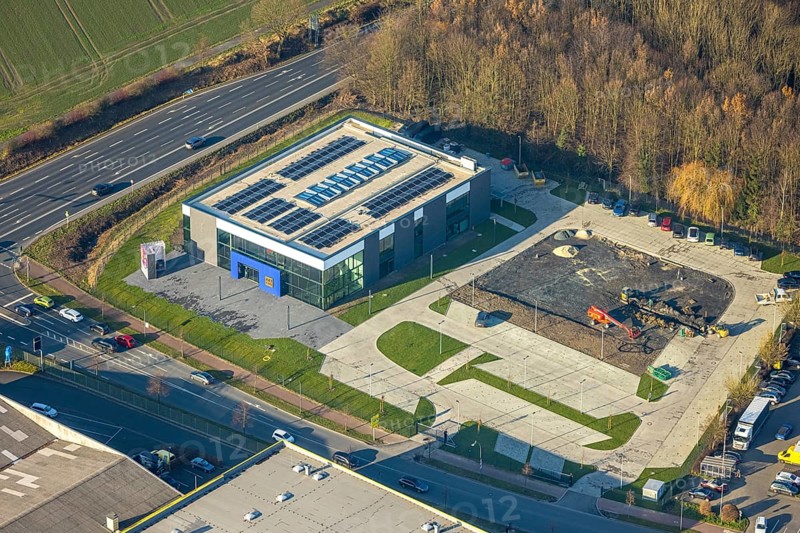 Aerial view, construction area with new Mensing Galerie building on the corner of Werler Straße and Unnaer Straße, Rhynern district, Hamm, Ruhr area, North Rhine-Westphalia, Germany