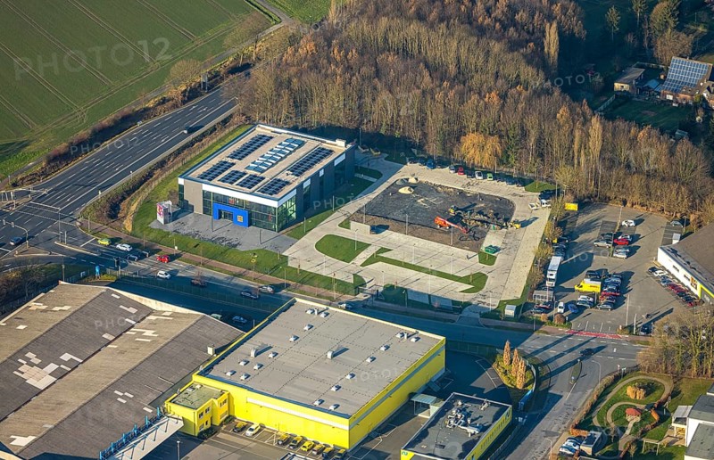 Aerial view, construction area with new Mensing Galerie building on the corner of Werler Straße and Unnaer Straße, Rhynern district, Hamm, Ruhr area, North Rhine-Westphalia, Germany