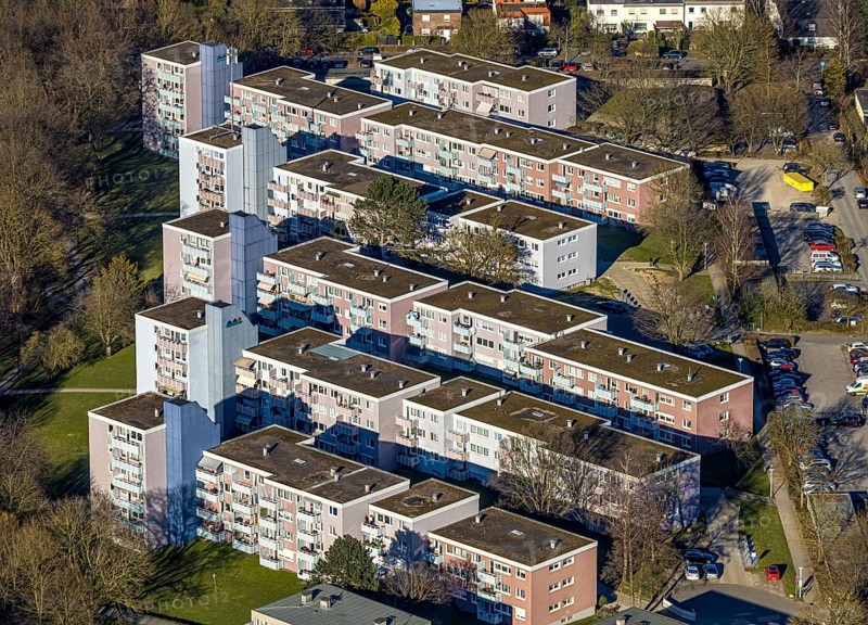 Aerial view, apartment blocks terraced houses on Pappelstraße, Boele, Hagen, Ruhr area, North Rhine-Westphalia, Germany