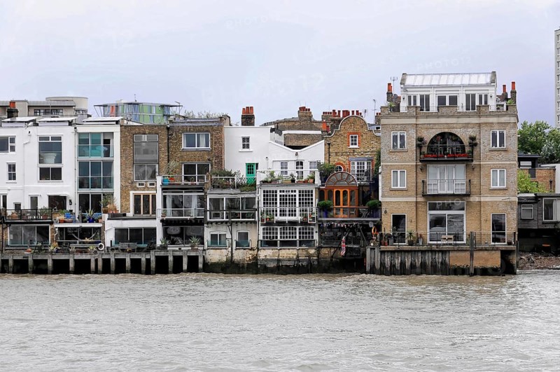 London, England, Great Britain, Europe, Riverside terraced houses with different architectural styles