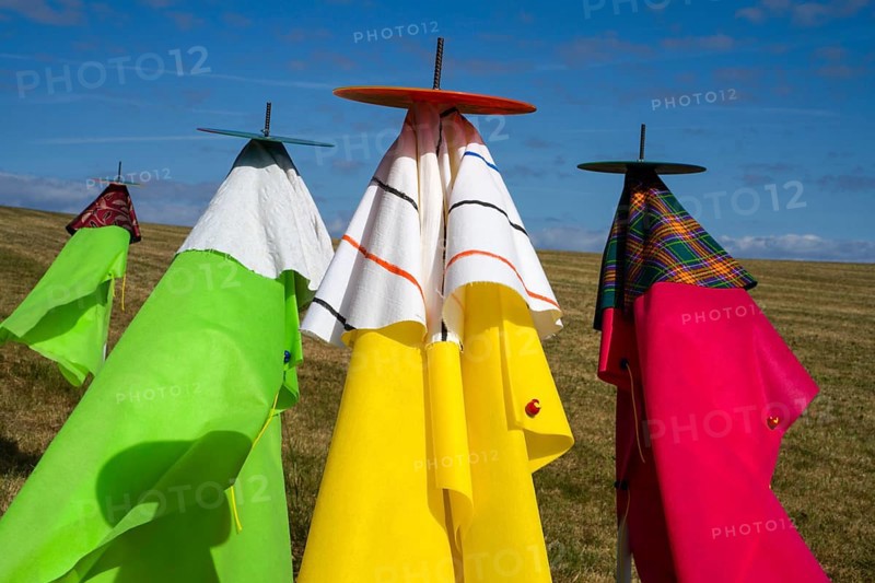 The Installation Bride and Groom and Folks by Jean Boskja Missler, 12th international wind art festival 2025, landscape exhibition bewegter wind, Zierenberg, Northern Hesse, Germany