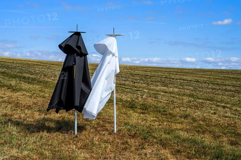 The Installation Bride and Groom and Folks by Jean Boskja Missler, 12th international wind art festival 2025, landscape exhibition bewegter wind, Zierenberg, Northern Hesse, Germany