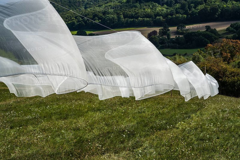 The installation Aurora by Kirsten Sauer (kisa.), 12th international wind art festival 2025, landscape exhibition bewegter wind, Zierenberg, Northern Hesse, Germany